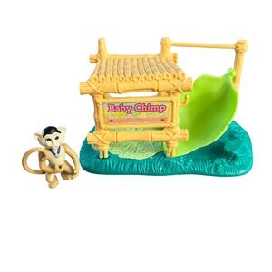 Vintage 1992 Kenner Littlest Pet Shop Baby Chimp Jungle Hut Leaf Slide Set